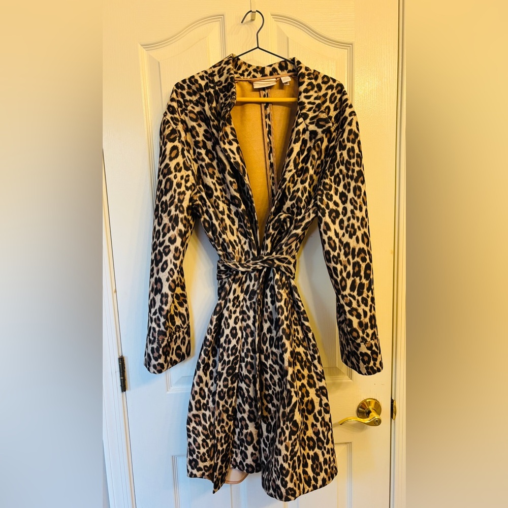 Chico’s Leopard Pattern Coat w/ Belt Women’s Size 2 Statement Bold RN #79984